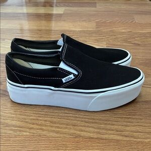Vans Women's Black and White Slip-On Sneakers